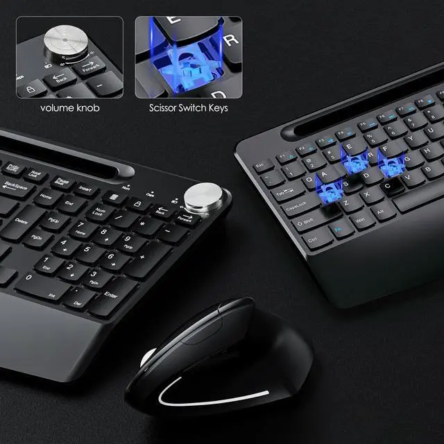 Alt view image 3 of 7 - Full-Size Ergonomic Keyboard and Mouse, 2.4GHz Wireless Keyboard and vertical Mouse with Tablet Phone Holder, Wrist Rest for Computer Mac PC Laptop Chromebook, Black