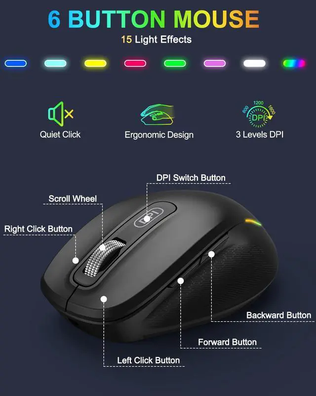 Alt view image 5 of 6 - Wireless Keyboard and Mouse Combo -10 Colored Backlits, Phone Holder
