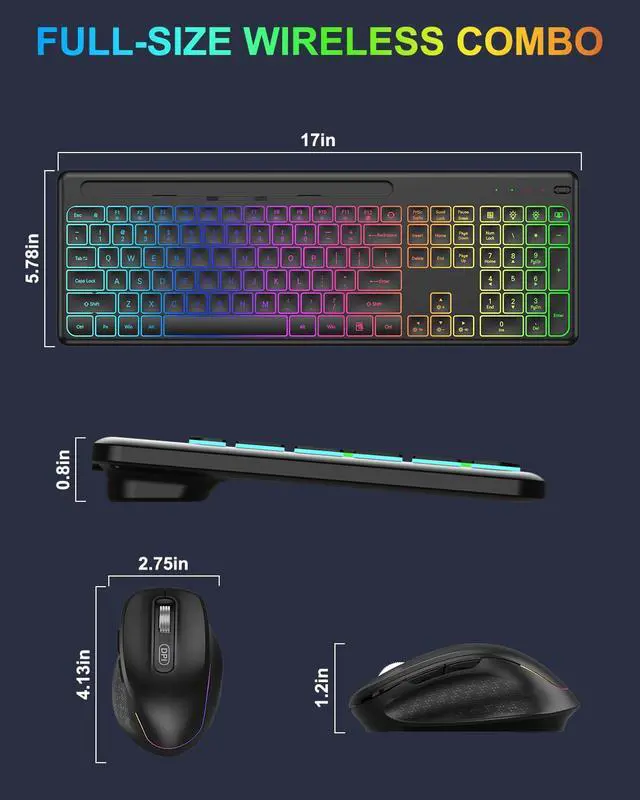 Alt view image 6 of 6 - Wireless Keyboard and Mouse Combo -10 Colored Backlits, Phone Holder