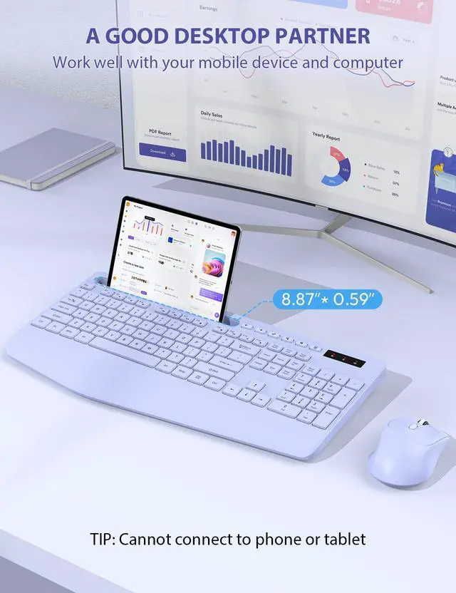 Alt view image 3 of 7 - Wireless Keyboard and Mouse Combo, Full Size, Ergonomic Wrist Rest