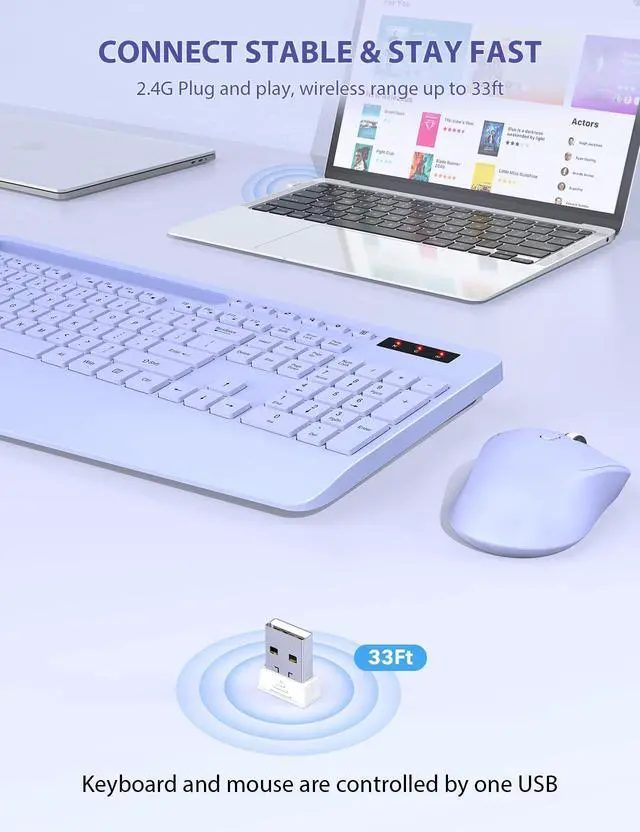 Alt view image 4 of 7 - Wireless Keyboard and Mouse Combo, Full Size, Ergonomic Wrist Rest