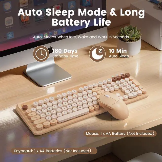 Alt view image 5 of 7 - Wireless Keyboard and Mouse Combo, Retro Round Keycaps, Full-Size Typewriter Keyboard with Phone/Tablet Holder, Ergonomic Mouse with 3-Level DPI, 2.4GHz Connection for Windows/PC (Beige Colorful)