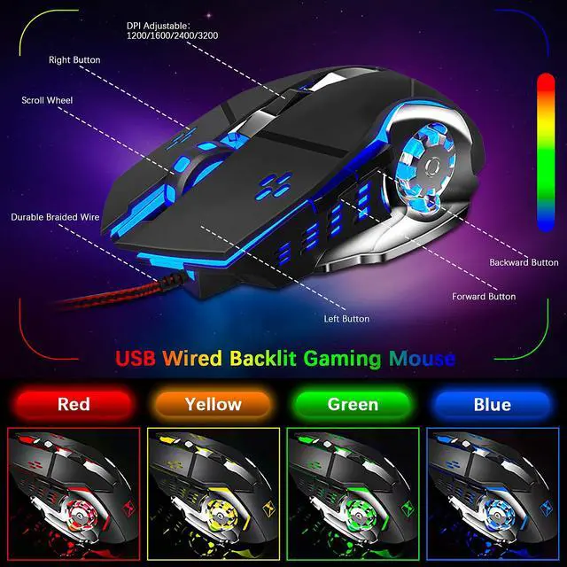 Alt view image 4 of 7 - Wired Gaming Keyboard and Mouse Combo with Large RGB Mouse Pad, Black