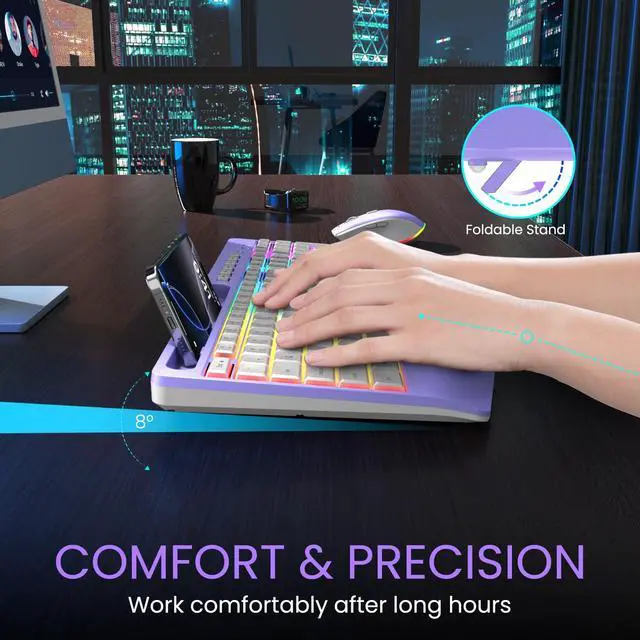Alt view image 3 of 7 - Wireless Keyboard and Mouse Combo- 2.4G Rechargeable Keyboard with Phone Holder, Ergonomic Wrist Rest, 9 RGB Backlit Effects, Silent Keyboard Mouse Set for Windows, Laptop, PC