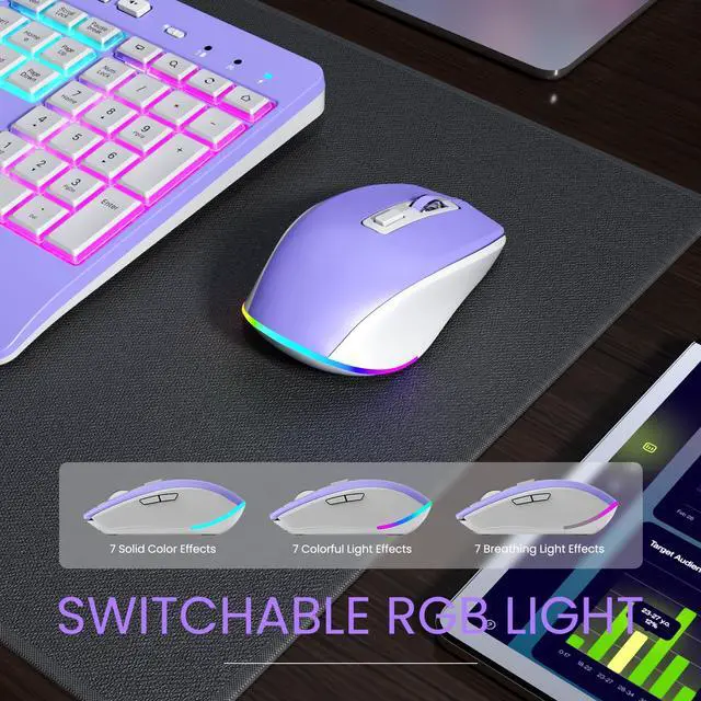 Alt view image 5 of 7 - Wireless Keyboard and Mouse Combo- 2.4G Rechargeable Keyboard with Phone Holder, Ergonomic Wrist Rest, 9 RGB Backlit Effects, Silent Keyboard Mouse Set for Windows, Laptop, PC
