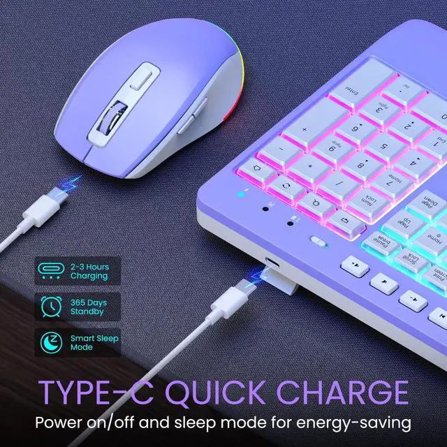 Alt view image 4 of 7 - Wireless Keyboard and Mouse Combo- 2.4G Rechargeable Keyboard with Phone Holder, Ergonomic Wrist Rest, 9 RGB Backlit Effects, Silent Keyboard Mouse Set for Windows, Laptop, PC