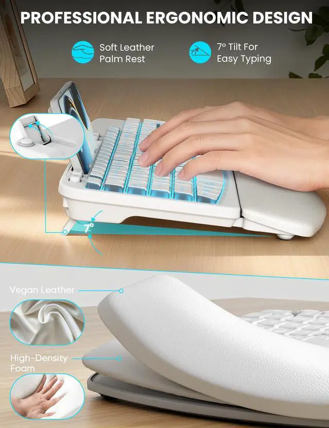 Alt view image 2 of 7 - Wireless Keyboard and Mouse Combo, Ergonomic Wave with Wrist Rest