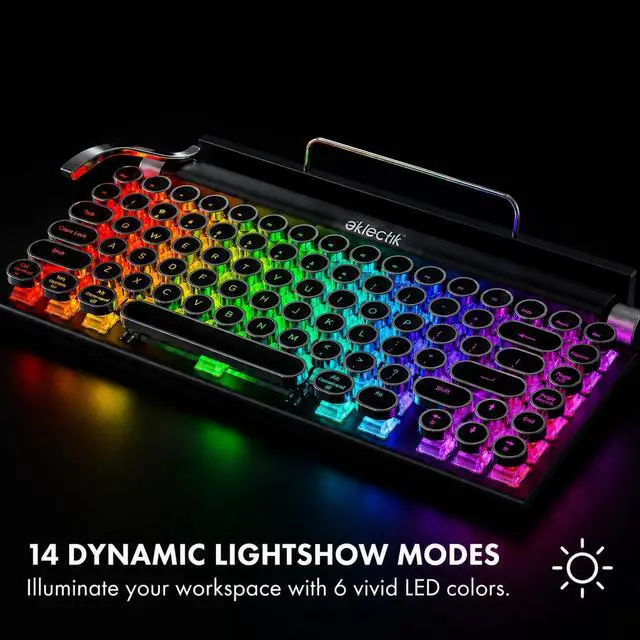 Alt view image 7 of 7 - Retro Typewriter, Wireless Mechanical Keyboard with Blue Switches & Backlit