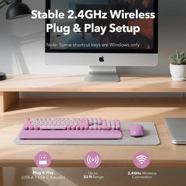 Alt view image 7 of 7 - Wireless Keyboard Mouse Combo, Purple, Round Keycaps, Magnetic Wrist Rest