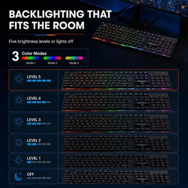 Alt view image 6 of 7 - MANHATTAN RGB LED USB Gaming Keyboard - Full Size, Rainbow Backlight, Spill-Resistant, Quiet Keystrokes, 12 Multimedia Function Keys, for Computer, PC, Desktop, Gamer 3 Yr Mfg Warranty - 180603
