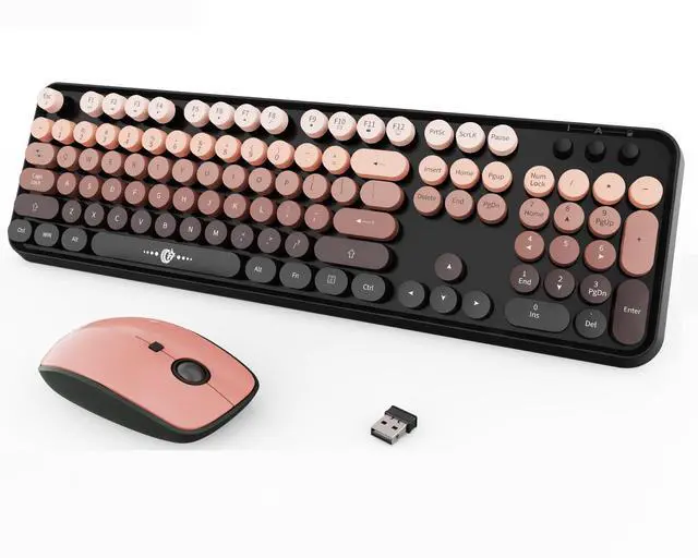 Main image of Wireless Keyboard and Mouse Combo,Typewriter Style,for Long Nail,Black Pink