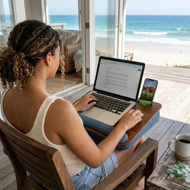 Alt view image 7 of 7 - Portable Laptop Lap Desk Espresso Woodgrain, Fits 15.6" Laptops