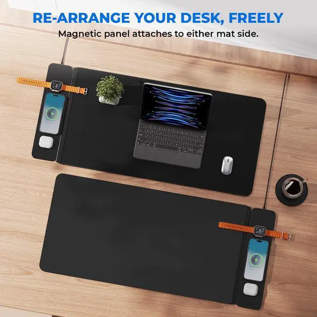 Alt view image 4 of 7 - 2nd Gen Wireless Charging Desk Mat, 3-in-1 Magnetic Mouse Pad
