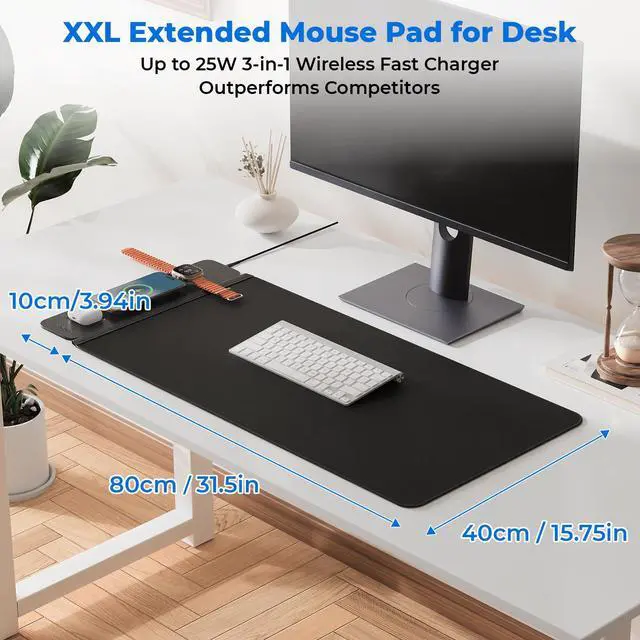 Alt view image 5 of 7 - 2nd Gen Wireless Charging Desk Mat, 3-in-1 Magnetic Mouse Pad