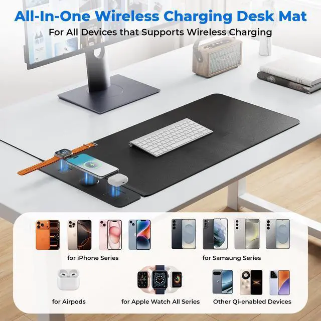 Alt view image 6 of 7 - 2nd Gen Wireless Charging Desk Mat, 3-in-1 Magnetic Mouse Pad