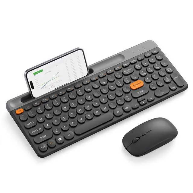 Main image of Bluetooth Keyboard Mouse Combo, Dual Multi-Device Wireless Keyboard with Phone Holder, Ultra-Compact 78-Key Layout, Quiet Keys & Rechargeable, for Windows PC Laptop (Black)