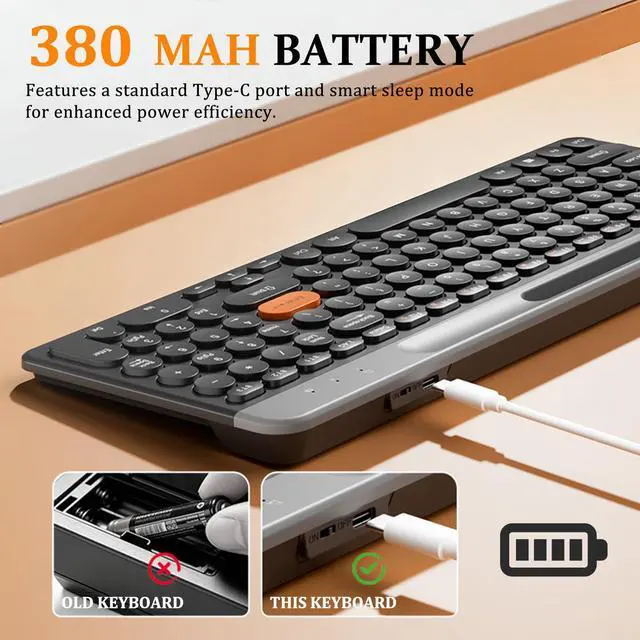 Alt view image 5 of 7 - Bluetooth Keyboard Mouse Combo, Dual Multi-Device Wireless Keyboard with Phone Holder, Ultra-Compact 78-Key Layout, Quiet Keys & Rechargeable, for Windows PC Laptop (Black)