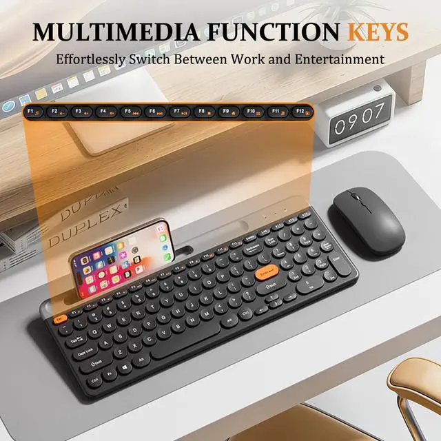 Alt view image 7 of 7 - Bluetooth Keyboard Mouse Combo, Dual Multi-Device Wireless Keyboard with Phone Holder, Ultra-Compact 78-Key Layout, Quiet Keys & Rechargeable, for Windows PC Laptop (Black)