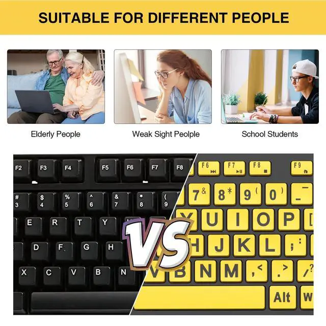 Alt view image 6 of 7 - Large Print Keyboard Wired Computer Keyboards with Wrist Rest, Phone Holder, Big Letters Easy to Read Compatible Windows, Desktop, Laptop, Yellow