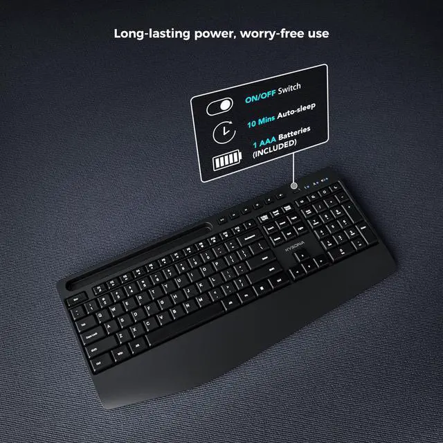 Alt view image 4 of 6 - 5th Gen Wireless Keyboard, 2.4G Full-Sized Cordless Ergonomic Keyboard with Wrist Rest, Phone ipad Holder, Adjustable Angle, Compatible with Laptop/PC/Mac/Windows, Black