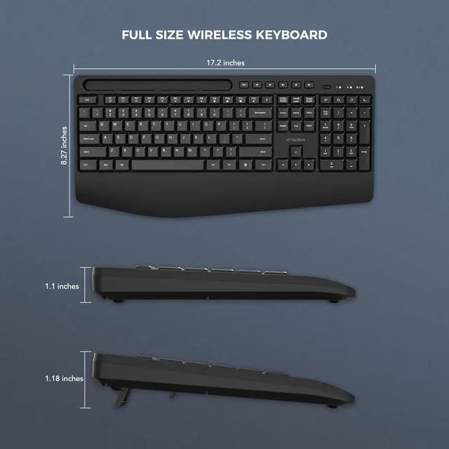 Alt view image 6 of 6 - 5th Gen Wireless Keyboard, 2.4G Full-Sized Cordless Ergonomic Keyboard with Wrist Rest, Phone ipad Holder, Adjustable Angle, Compatible with Laptop/PC/Mac/Windows, Black