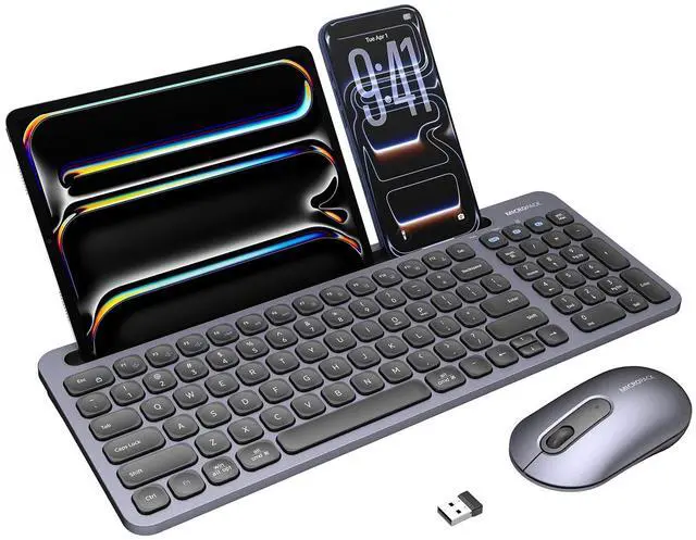 Main image of Bluetooth+2.4G USB Wireless Keyboard and Mouse Combo with Tablet Holder for Tablet Quiet Compatible with PC Desktop Mac Laptop Gray (Grey)