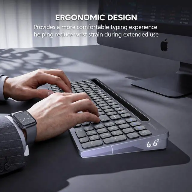 Alt view image 2 of 7 - Bluetooth+2.4G USB Wireless Keyboard and Mouse Combo with Tablet Holder for Tablet Quiet Compatible with PC Desktop Mac Laptop Gray (Grey)