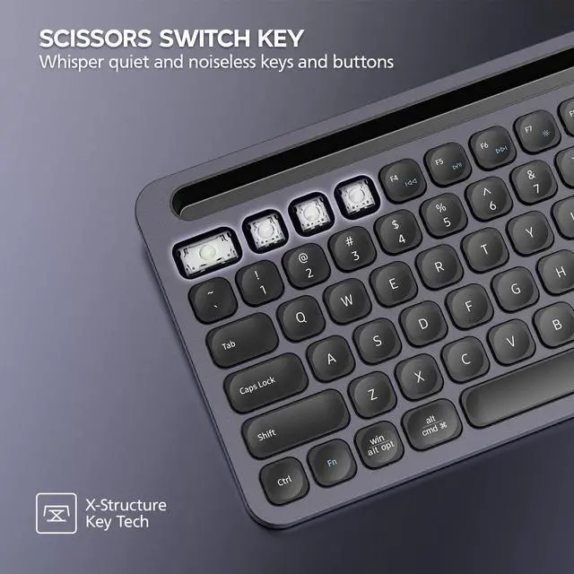 Alt view image 5 of 7 - Bluetooth+2.4G USB Wireless Keyboard and Mouse Combo with Tablet Holder for Tablet Quiet Compatible with PC Desktop Mac Laptop Gray (Grey)