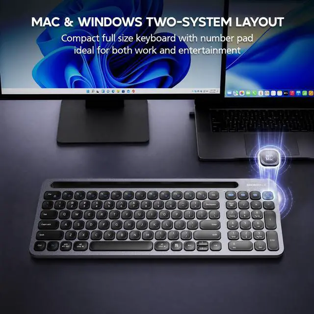 Alt view image 6 of 7 - Bluetooth+2.4G USB Wireless Keyboard and Mouse Combo with Tablet Holder for Tablet Quiet Compatible with PC Desktop Mac Laptop Gray (Grey)