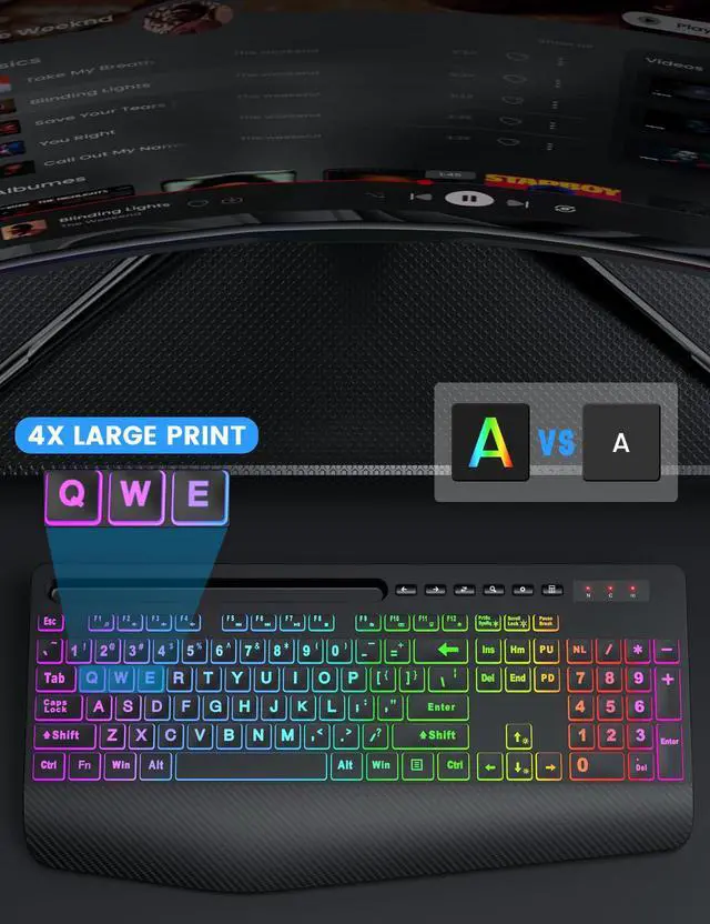 Alt view image 2 of 7 - Wireless Keyboard and Mouse Combo, 9 Backlit Effects, Large Print