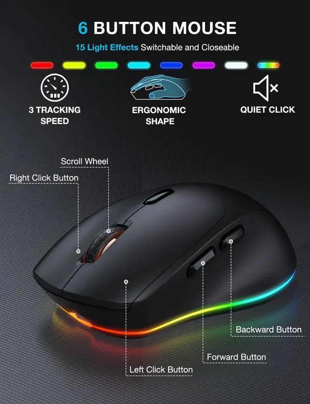 Alt view image 6 of 7 - Wireless Keyboard and Mouse Combo, 9 Backlit Effects, Large Print