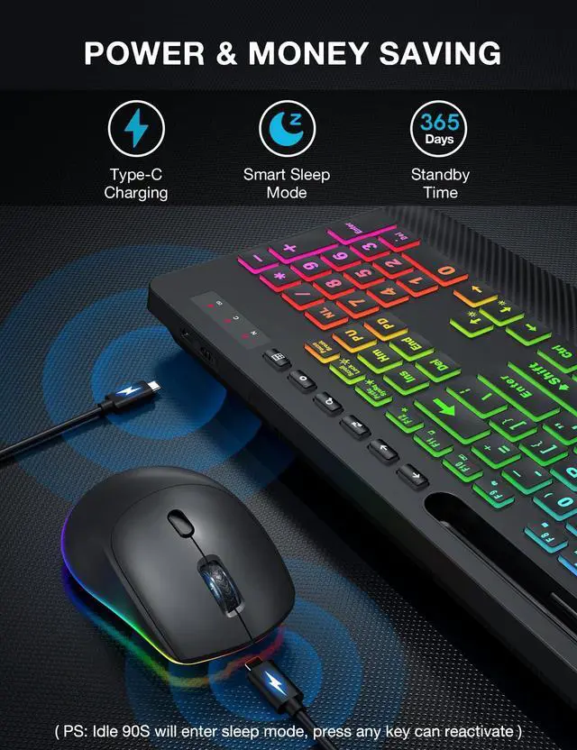 Alt view image 7 of 7 - Wireless Keyboard and Mouse Combo, 9 Backlit Effects, Large Print