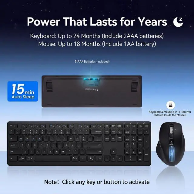 Alt view image 6 of 7 - Wireless Keyboard and Mouse Combo, Multi-Device, Silent (Black)