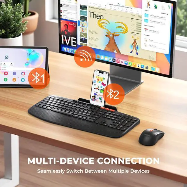 Alt view image 2 of 7 - Bluetooth Wireless Keyboard Mouse Combo with Tablet Holder