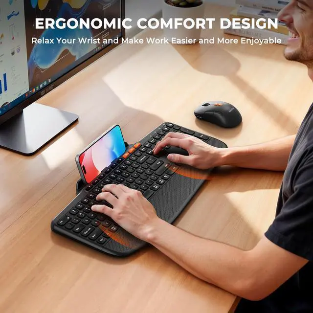 Alt view image 3 of 7 - Bluetooth Wireless Keyboard Mouse Combo with Tablet Holder