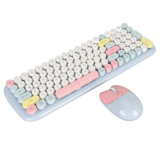 Alt view image 2 of 7 - Cute Typewriter Design Wireless Keyboard Mouse, Colorful, Ergonomic, Adjustable DPI, Detachable Keycaps, Automatic Sleep Mode, 12 Multimedia Hotkeys, Wide Compatibility (Blue)