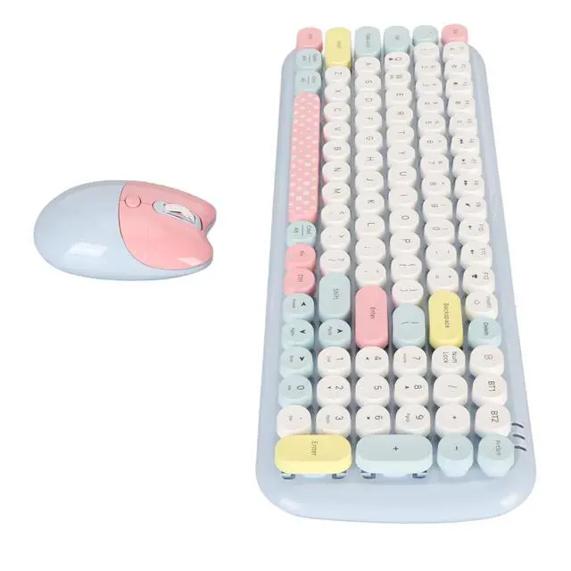 Alt view image 4 of 7 - Cute Typewriter Design Wireless Keyboard Mouse, Colorful, Ergonomic, Adjustable DPI, Detachable Keycaps, Automatic Sleep Mode, 12 Multimedia Hotkeys, Wide Compatibility (Blue)