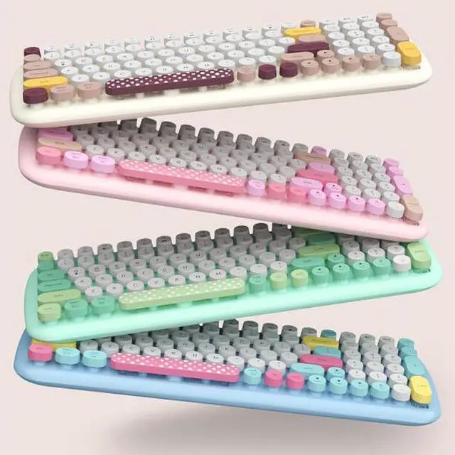 Alt view image 5 of 7 - Cute Typewriter Design Wireless Keyboard Mouse, Colorful, Ergonomic, Adjustable DPI, Detachable Keycaps, Automatic Sleep Mode, 12 Multimedia Hotkeys, Wide Compatibility (Blue)