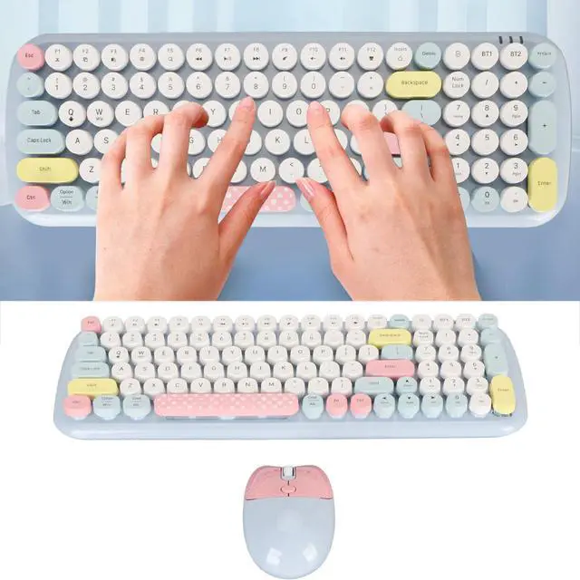 Alt view image 3 of 7 - Cute Typewriter Design Wireless Keyboard Mouse, Colorful, Ergonomic, Adjustable DPI, Detachable Keycaps, Automatic Sleep Mode, 12 Multimedia Hotkeys, Wide Compatibility (Blue)