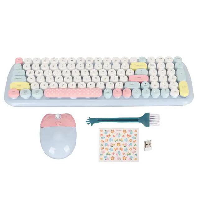 Alt view image 6 of 7 - Cute Typewriter Design Wireless Keyboard Mouse, Colorful, Ergonomic, Adjustable DPI, Detachable Keycaps, Automatic Sleep Mode, 12 Multimedia Hotkeys, Wide Compatibility (Blue)