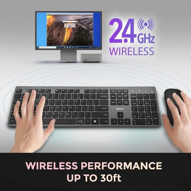Alt view image 3 of 7 - Wireless Scissor Switch Keyboard and Mouse Combo with Copilot AI Hotkey - Multi-OS Compatible for Mac, Quiet Switches, USB-A 2.4GHz Dongle