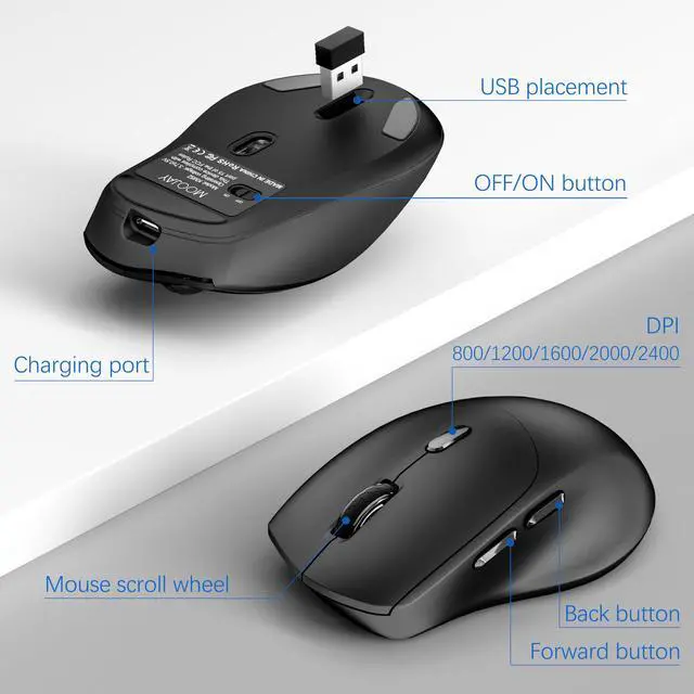 Alt view image 5 of 6 - Wireless Keyboard and Mouse Ergonomic Combo, 2.4G Rechargable Full-Sized Quiet Wave Keyboard Silent Mice Set with Wrist Rest and Phone Holder for Computer, Laptop, PC, Mac, Windows - Black