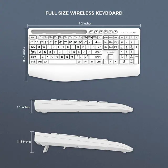 Alt view image 5 of 6 - Large Print Wireless Keyboard, Full Size Cordless Computer Keyboard with Phone Holder, Palm Rest, Ergonomic Tilt Angle, 2.4G Plug-and-Play, Compatible with Tablet/Windows/Laptop/PC, White