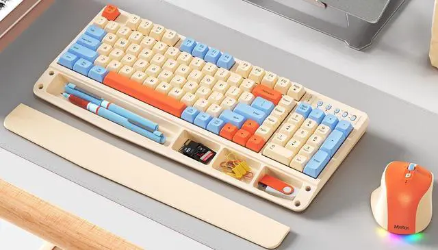 Alt view image 4 of 7 - Retro Bluetooth Keyboard Mouse Combo, Cute Ergonomic Set