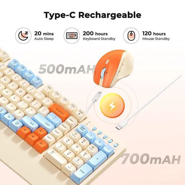 Alt view image 6 of 7 - Retro Bluetooth Keyboard Mouse Combo, Cute Ergonomic Set