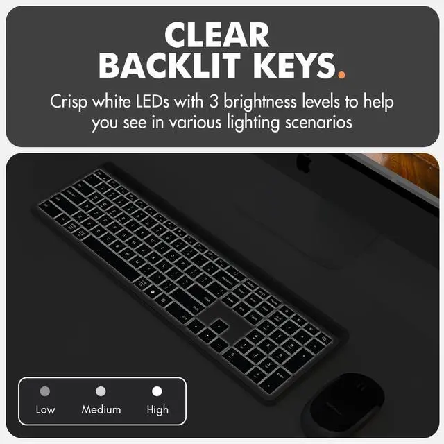 Alt view image 3 of 7 - Full-Size Bluetooth Keyboard with Phone Holder Backlit Wireless Keyboard, Switch Multi-Device, Slim, Quiet, Rechargeable, w/Copilot AI for PC, Mac, iOS & Android (Silver)