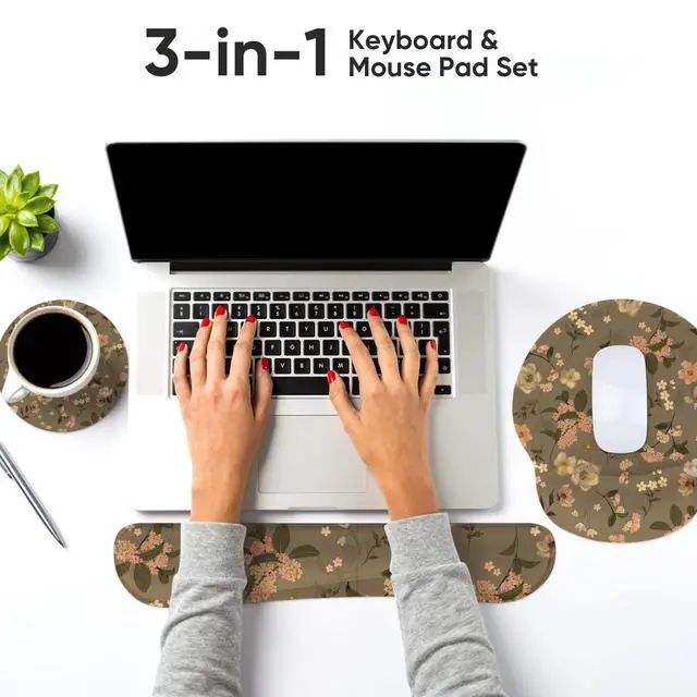 Alt view image 4 of 7 - Ergonomic Keyboard Mouse Pad Wrist Rest Support Set for Laptop/Computer/Desktop,Memory Foam Hand Rest Wrist Cushion for Gaming/Office,Lightweight Comfortable & Pain Relief (Flowers)