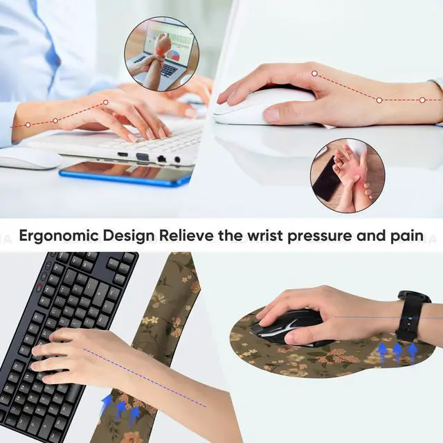 Alt view image 5 of 7 - Ergonomic Keyboard Mouse Pad Wrist Rest Support Set for Laptop/Computer/Desktop,Memory Foam Hand Rest Wrist Cushion for Gaming/Office,Lightweight Comfortable & Pain Relief (Flowers)