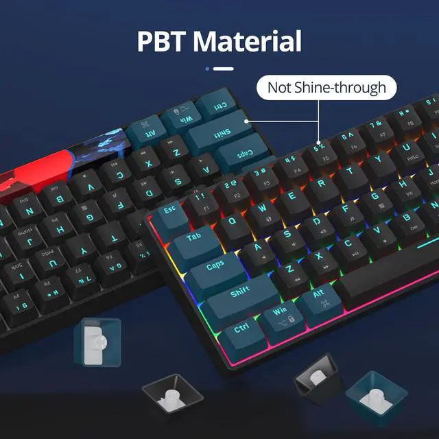 Alt view image 3 of 6 - 65% Mechanical Gaming Keyboard with Linear Red Switch, Wired Mini Compact Keyboard 60 Percent Backlit for Laptop Desktop PC Gamers68 Monster B-Rainbow