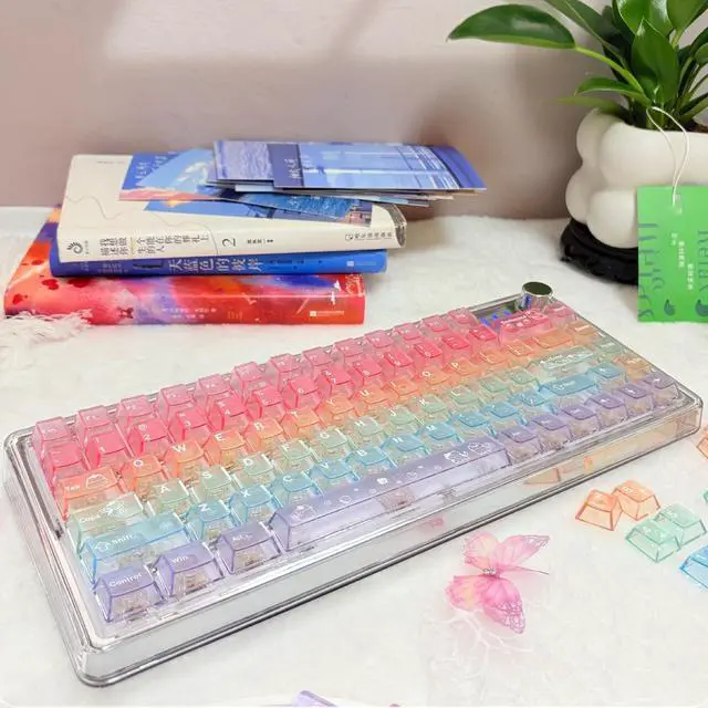 Alt view image 4 of 7 - 115 Keys Rainbow Keycaps, PC Translucnt Backlit Custom Keycap Set for Cherry Profile, Cute Frosted Clear Key Caps for MX Switches Mechanical Gaming Keyboard